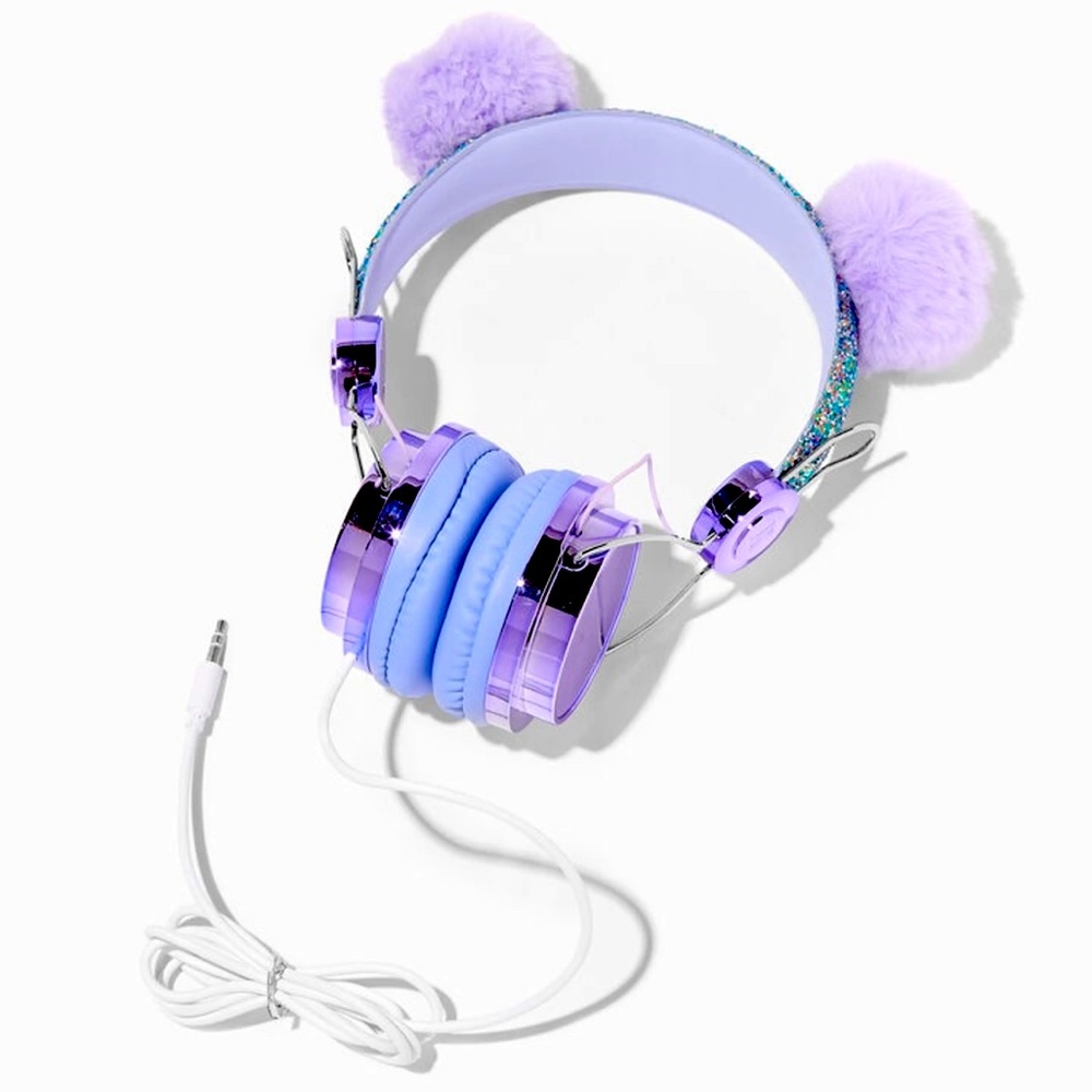 Lavender Pom Glitter Headphones - NWT